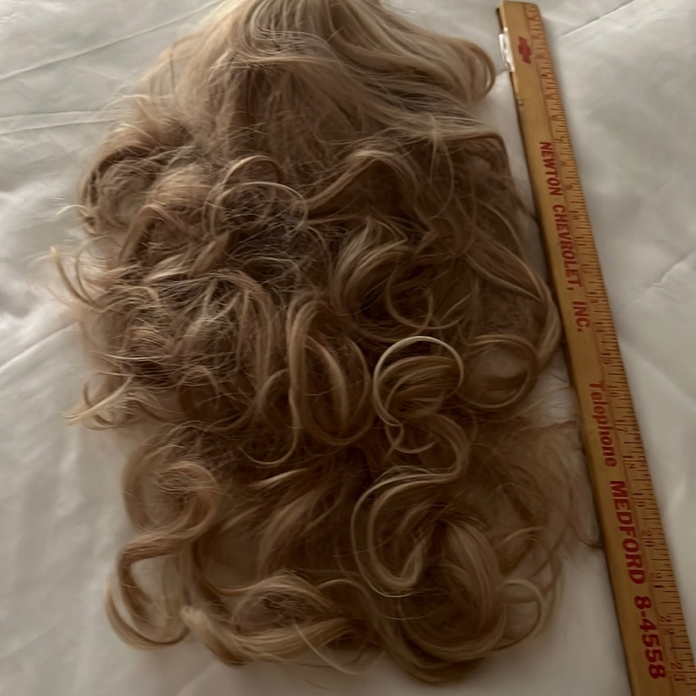 Blonde Mix Human hair Blend Lace Front wig Full Long curly with Bangs